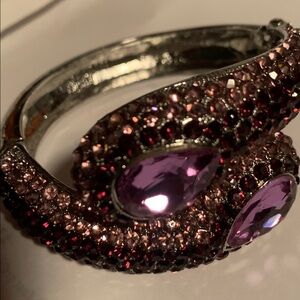 Purple & Silver Tone Crystal & Rhinestone Cuff Bracelet